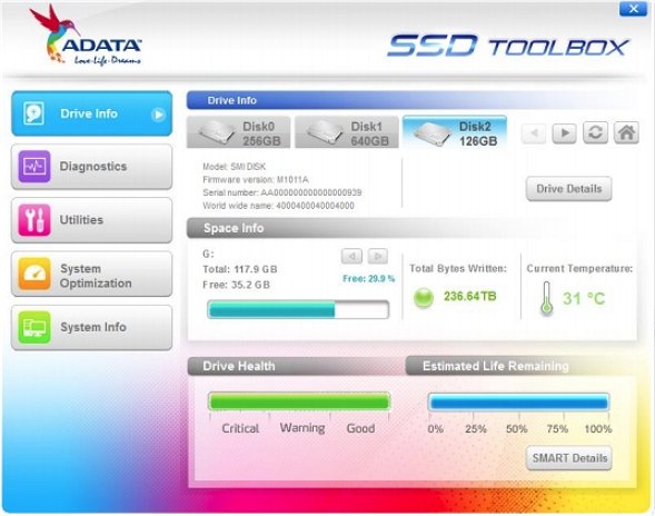 shoot Taxation Settlers Monitor the Overall Health of Your SSD with ADATA SSD ToolBox - MajorGeeks