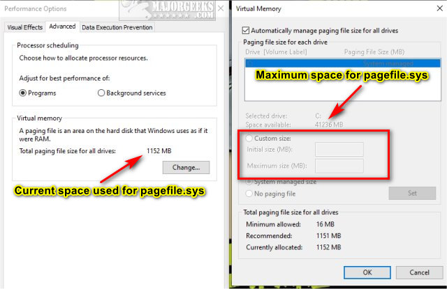 Rettelse spise bøf How to Manage Virtual Memory (Pagefile) in Windows 10 - MajorGeeks